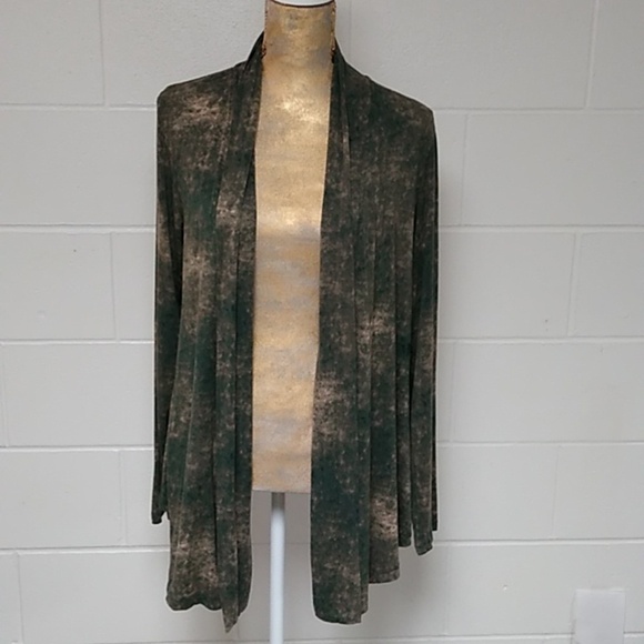 LOGO LAGENLOOK CARDIGAN, OPEN TUNIC, NATURAL MONOCHROMATIC GREENS & TAN - Picture 1 of 6